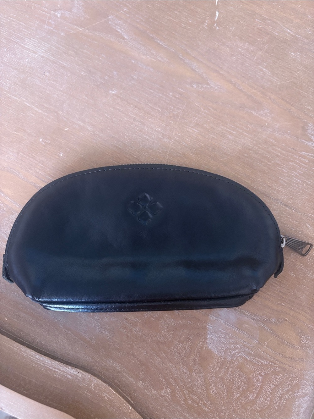 Patricia Nash Black Leather Crescent Zip Pouch